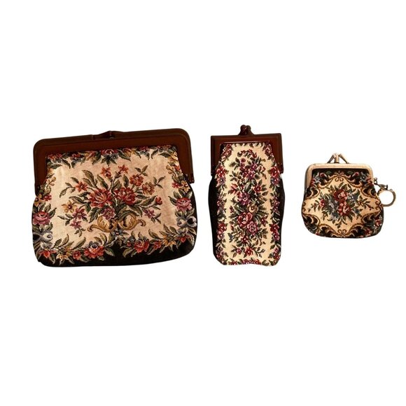 Handbags - Vintage Tapestry Floral Coin Purse Bag Glasses Case And Clutch Bundle